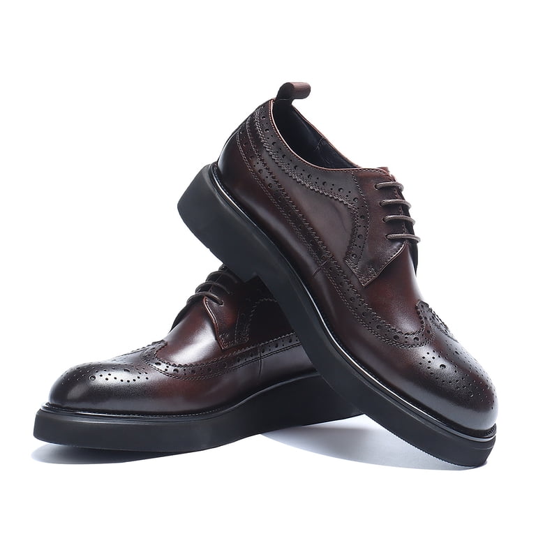 Santimon Coffee Dress Shoes for Men Thick Sole Wingtip Derby  display picture 2