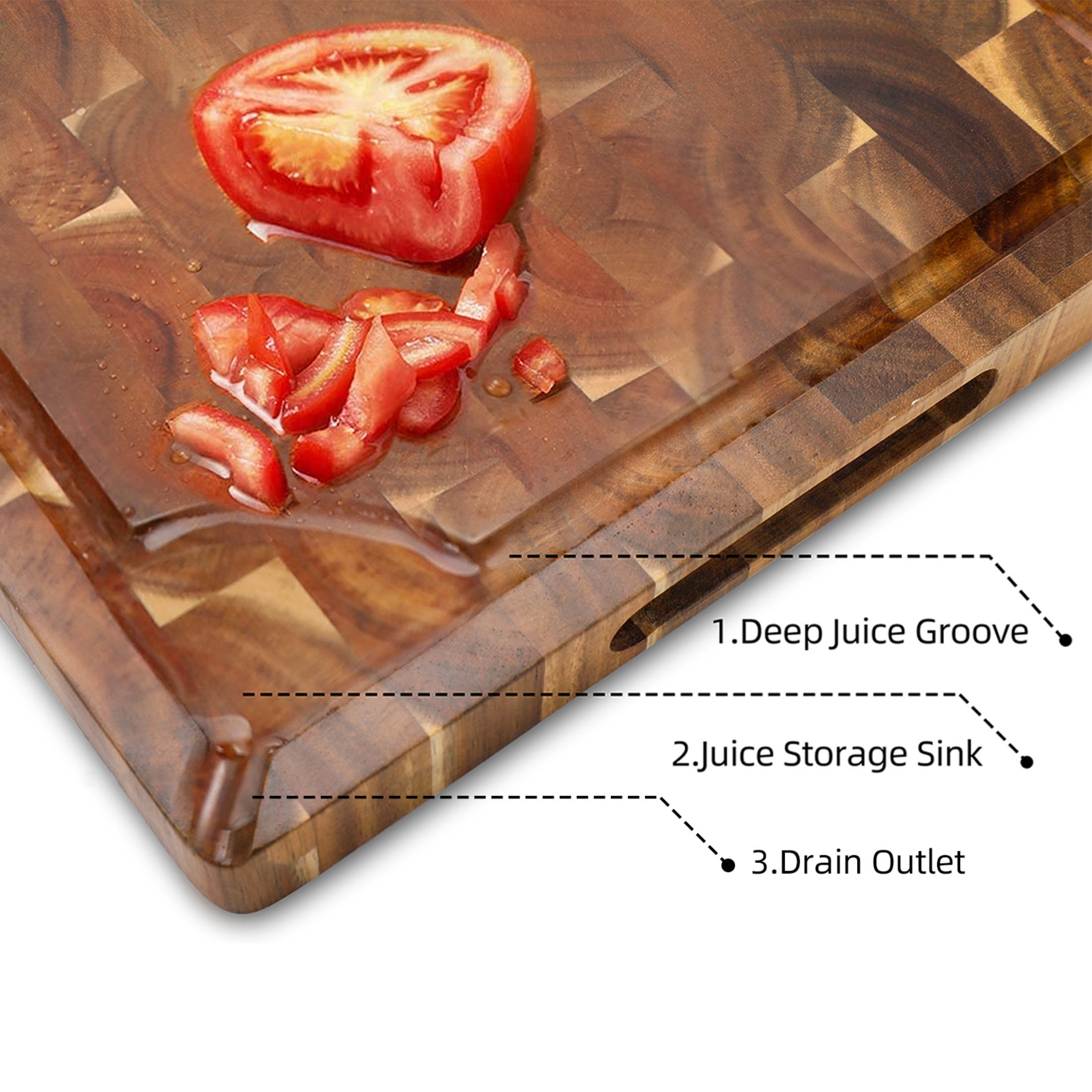 TJ POP End Grain Cutting Board 15"x11"x1.2'', Premium Acacia Wood Cutting Board with Juice Groove, TJ POP Medium Chopping Board for Kitchen, Butcher Block, 1.2" Thick