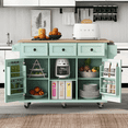 thumbnail image 6 of Tcbosik Rolling Kitchen Island with Drop Leaf Top, 53.1" Storage Cabinet with 2 Doors and 3 Drawers, Prep Table with Adjustable Shelf, Towel Holder and Spice Rack, Space Saving, Mint Green, 6 of 10