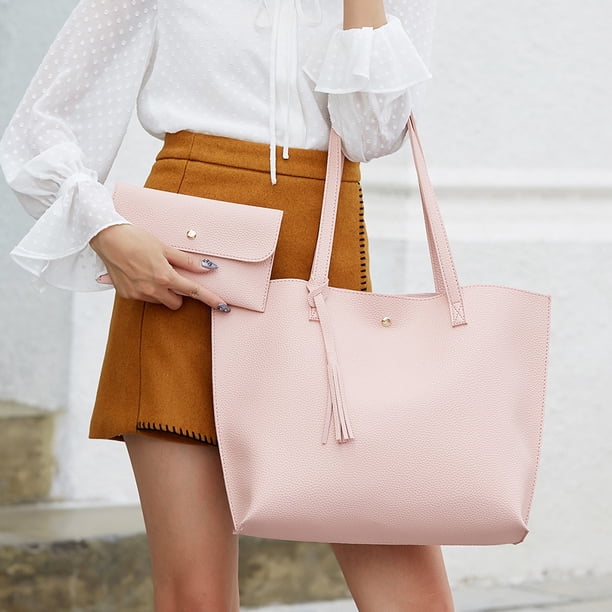 Bolsa Moda mujer PU 2 uds bolsos compuestos borla bolso de hombro Mini monedero (rosa) JShteea Para Estrenar