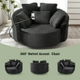 thumbnail image 5 of 56"W Oversized Swivel Accent Chair, Round Sofa Chair with Adjustable Phone Holder, Corduroy Upholstered Barrel Chair for Living Room, Black, 5 of 10