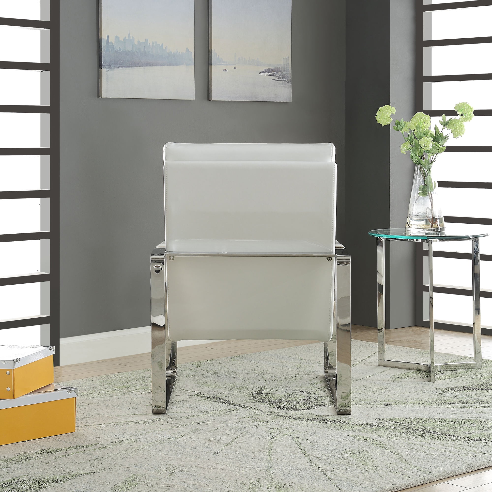ACME Rafael Upholstery Accent Chair in White and Stainless Steel