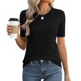 thumbnail image 4 of Delayuji Women's Short Sleeve Knitted T-Shirt Fashion Solid Color Crew Neck Elegant Lightweight Pullover Top Spring Summer Outfit, 4 of 5