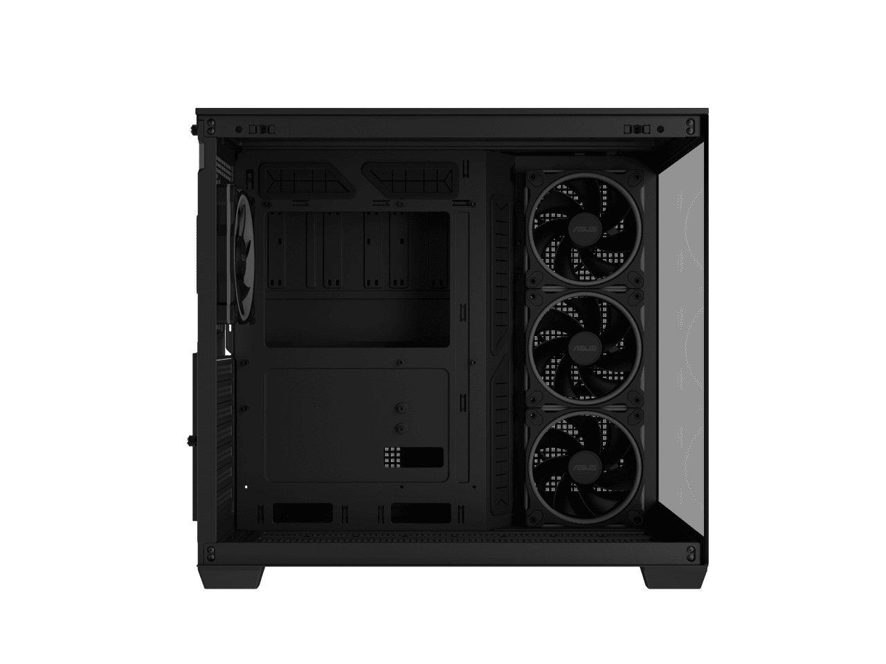 ASUS A32 PLUS Black ATX gaming PC case, support 360mm radiators and 420mm graphics cards, dual-chamber chassis for independent cooling zones, four pre-installed ARGB fans and clean cable management
