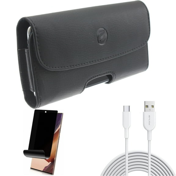 6ft USB-C Cable & Privacy Screen Protector & Case Belt Clip for Samsung Galaxy Note 20 Ultra (6.9") - Combo with Type-C Fast Charger & TPU Film Anti-Peep & Leather Holster
