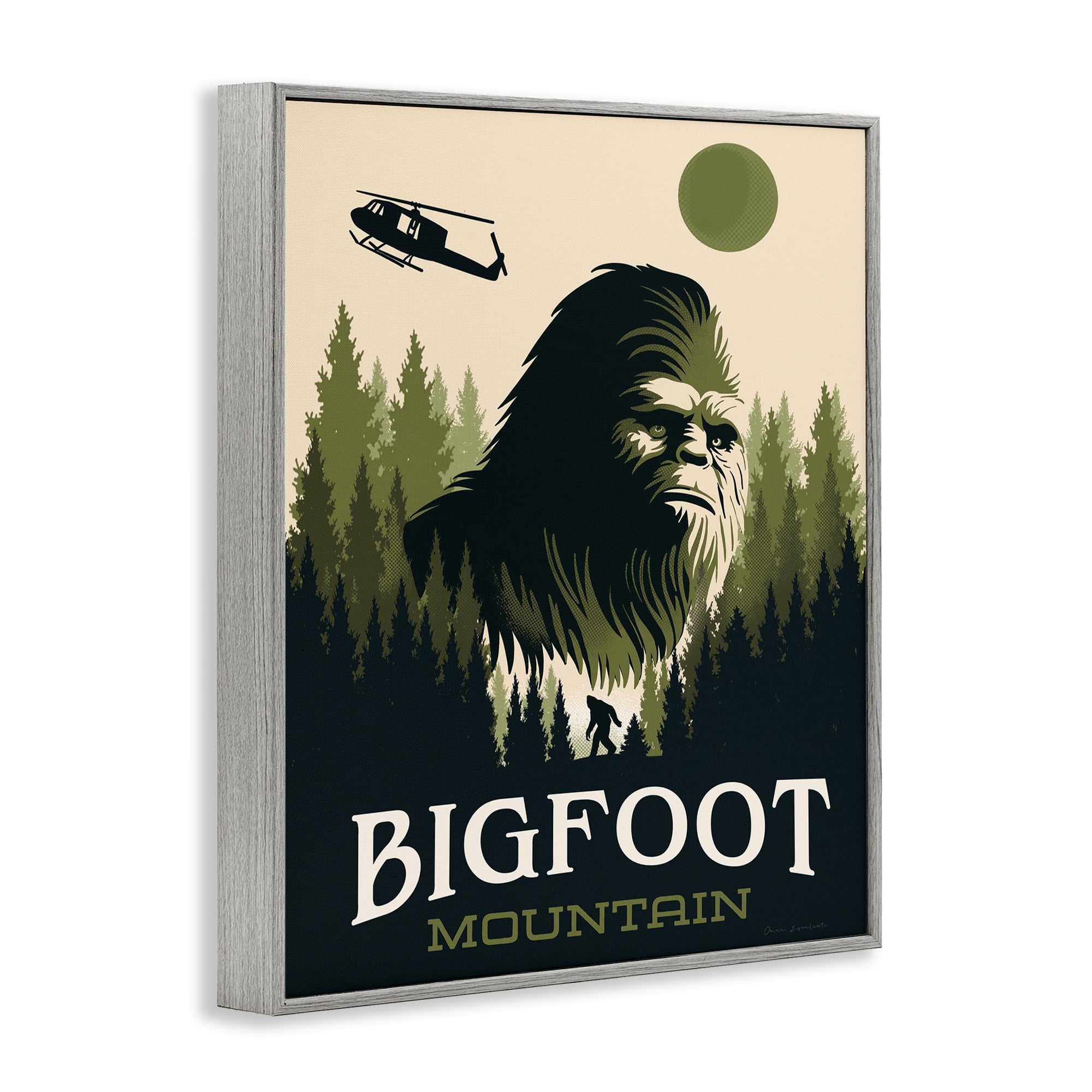 Stupell Industries Bigfoot Mountain Forest Gray Framed Giclee Art, design by Omar Escalante
