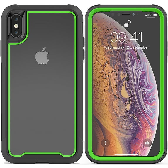 Clear Back Cover Case for iPhone Xs Max (6.5 Inch), iPhone Xs Max Case, Shock-Resistant Cover Hard Plastic Durable Silicone Defender Case Protective Rugged Dust Proof Phone Protector Case (Green)