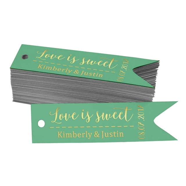 Darling Souvenir Pack Of 100 Love Is Sweet Wedding Paper Tags DIY Craft Real Gold Foil Personalized Hang Tags