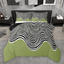 Homewish Fashion Abstract Artwork Full Size Comforter Sets, Chic Stripe Waves Bedding Comforter Set, Teens Adult Men Women Reversible Bedding Sets, Super Cozy Room Decor, 3-Piece