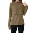 thumbnail image 2 of Women Nursing Shirts Long Sleeve Maternity Tops Double Layer Breastfeeding Tees Round Neck Pregnancy Blouse Khaki L, 2 of 4