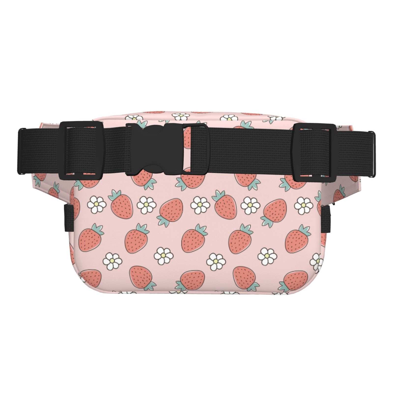 Picia Strawberry And Flowers Print Square Double-Layer Waist Bag Mini Adjustable Waist Belt Bag Exercise Running Travel Hiking