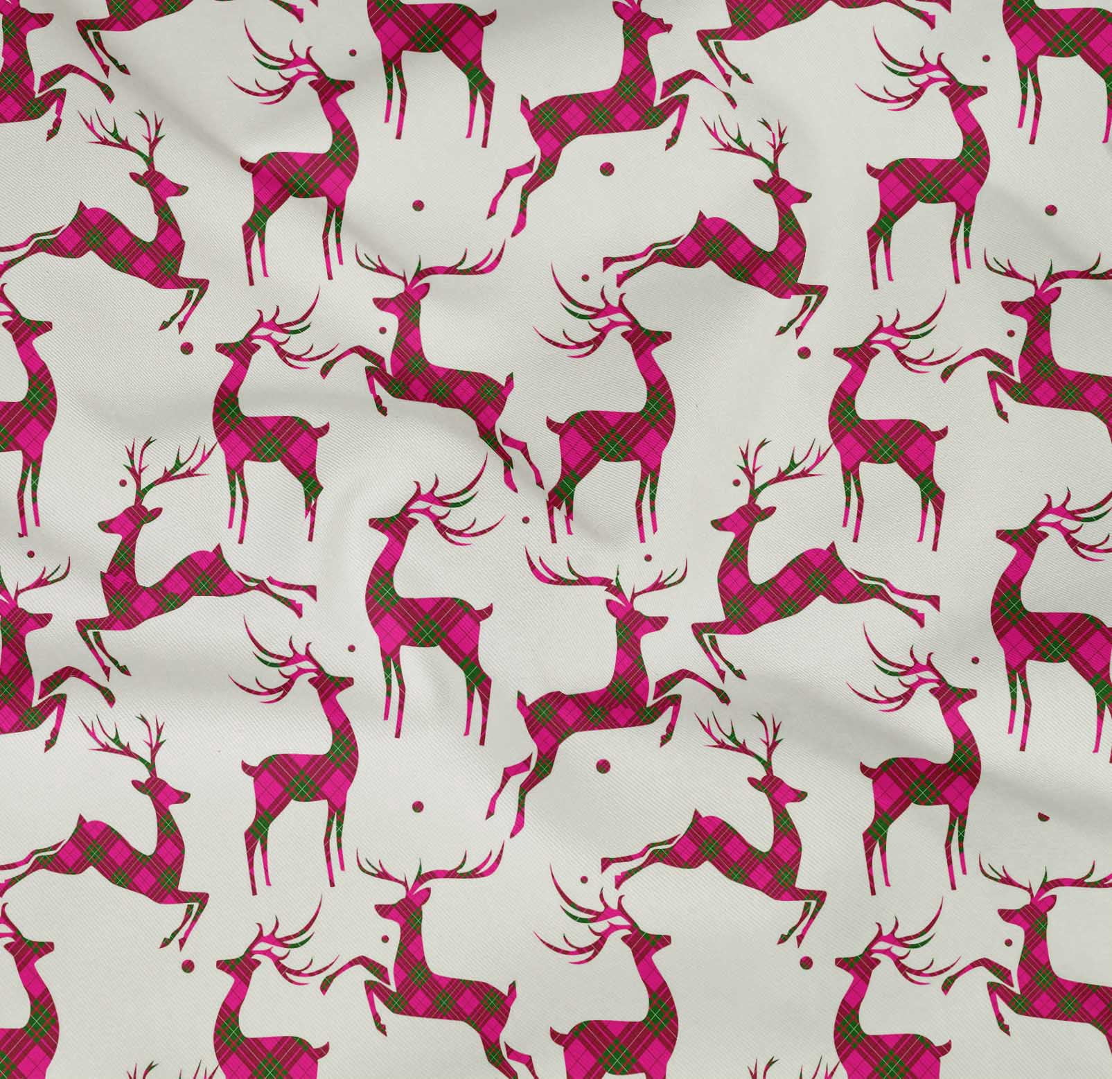 oneOone Cotton Poplin Twill Fuschia Pink Fabric Christmas Reindeer Lumberjack Diy Clothing Quilting Fabric Print Fabric By Yard 56 Inch Wide