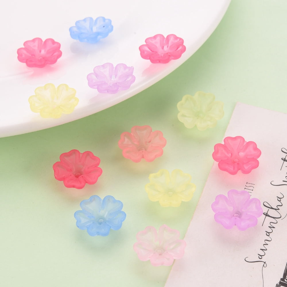 500g Transparent Frosted Acrylic Bead Caps 5-Petal Flower Mixed Color 16.5x6mm Hole: 1.6mm about 959pcs/500g
