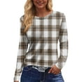 thumbnail image 5 of Women Tunic Tops Long Sleeve Plaid Shirts Loose Fit Crewneck Color Block Blouse Chic Fall T Shirts Casual Blouse 2026 Khaki 2XL, 5 of 6