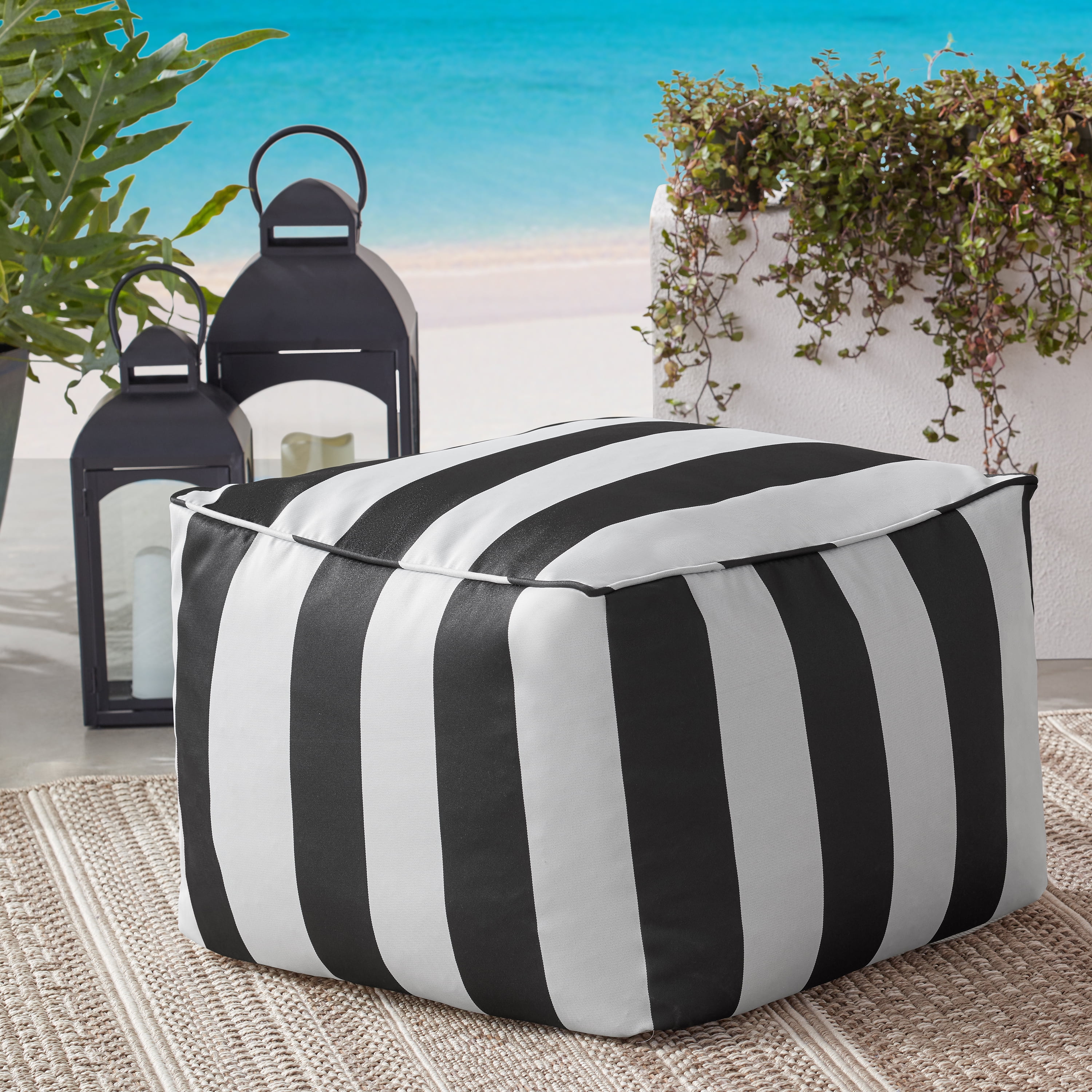 Better Homes & Gardens Outdoor Chair Cushion Black and White BHG Cabana  Stripe Black 