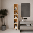 thumbnail image 2 of LUMAMIN Narrow Bathroom Storage Cabinet, Thin 65" Tall Bamboo Cabinets Corner Pantry with 4 Shelves & Open Compartment for Bedroom, Small Spaces, 10.6x13x64.6 inches, 2 of 9
