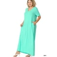 thumbnail image 2 of Zenana Women & Plus Relaxed Fit V-Neck Short Sleeve Full Length Maxi Long Dress w/ Side Pockets, 2 of 4