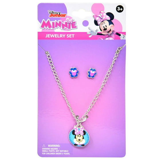 Disney Minnie Metal Necklace & Earring Jewelry Set on Card, GIRLS