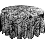 eZAKKA Round Halloween Tablecloth, 70 Inch Spider Webs Tablecloths Black Tablecloth Lace Fabric Table Cloths Spooky Table Cover for Parties Gothic Halloween Home Decorations