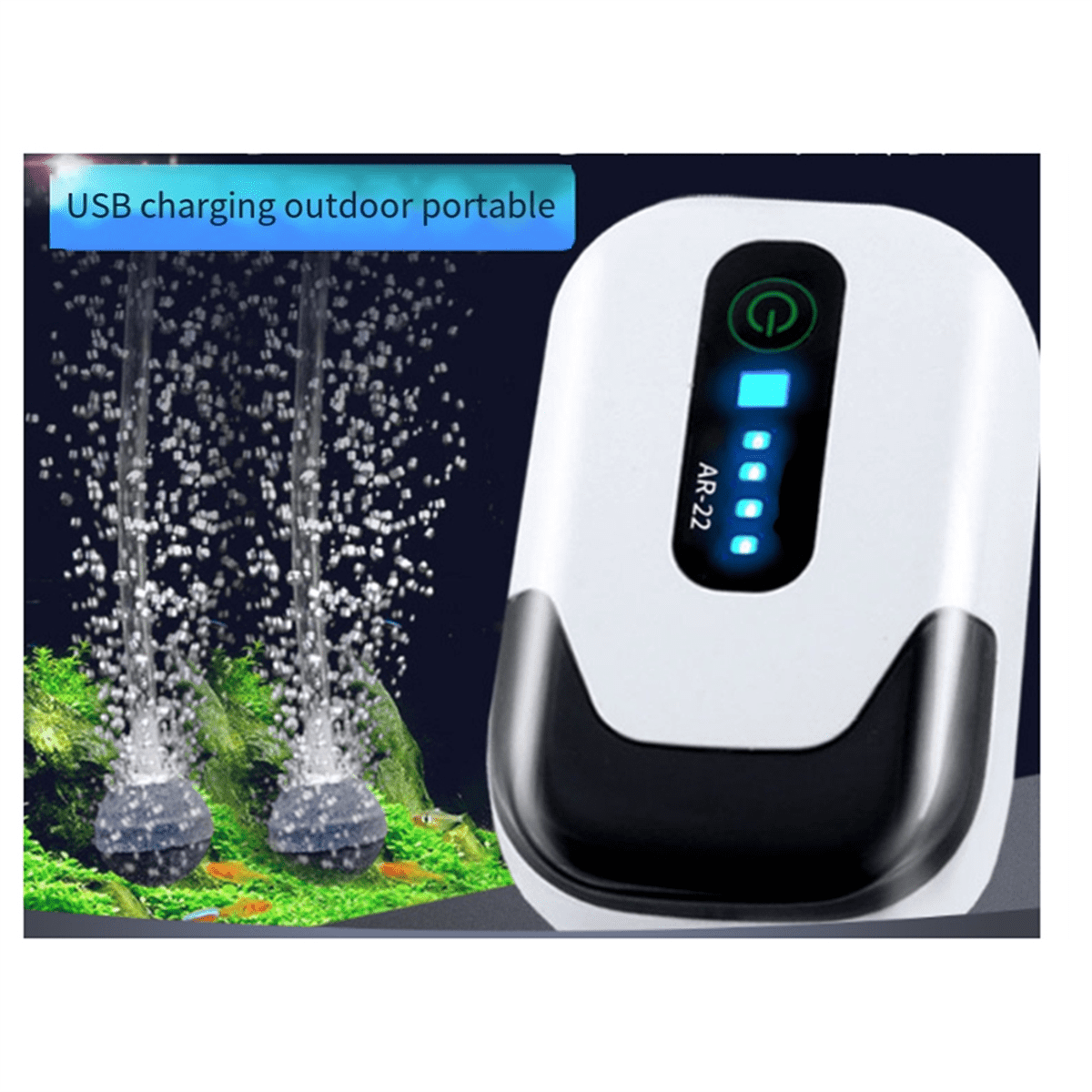 Waterproof Aquarium Oxygen Air Pump Fish Tank Air Compressor Aerator USB Rechargeable Ultra Silent Outdoor Fishing(AR22)
