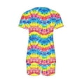 thumbnail image 3 of 2 Piece Pajamas Sets for Women Summer Tie-dye Outfits Short Sleeve Pleated V Neck Top and Shorts Set lounge Homewear (S, Red), 3 of 5