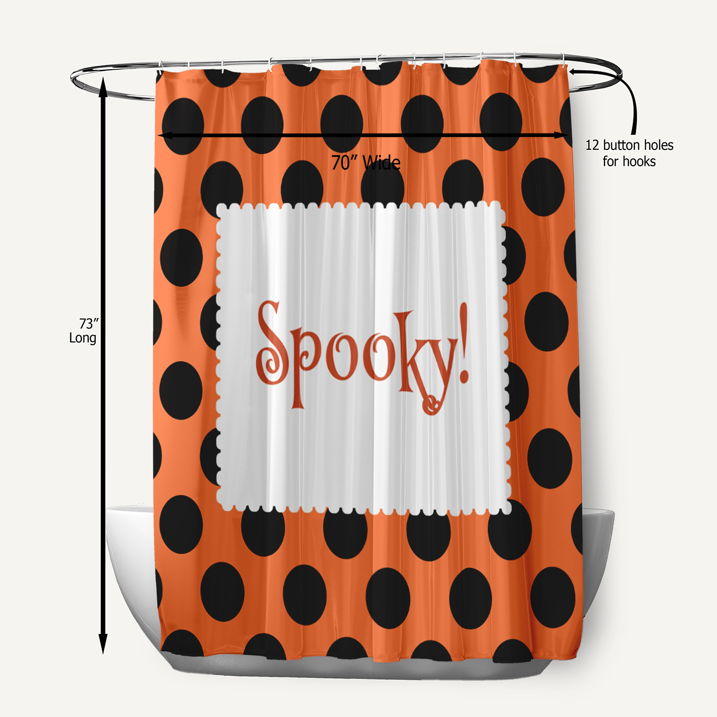 Simply Daisy 70" W x 73" L Halloween Spooky Dots Polyester Shower Curtain, Traditional Orange [1 Ct]