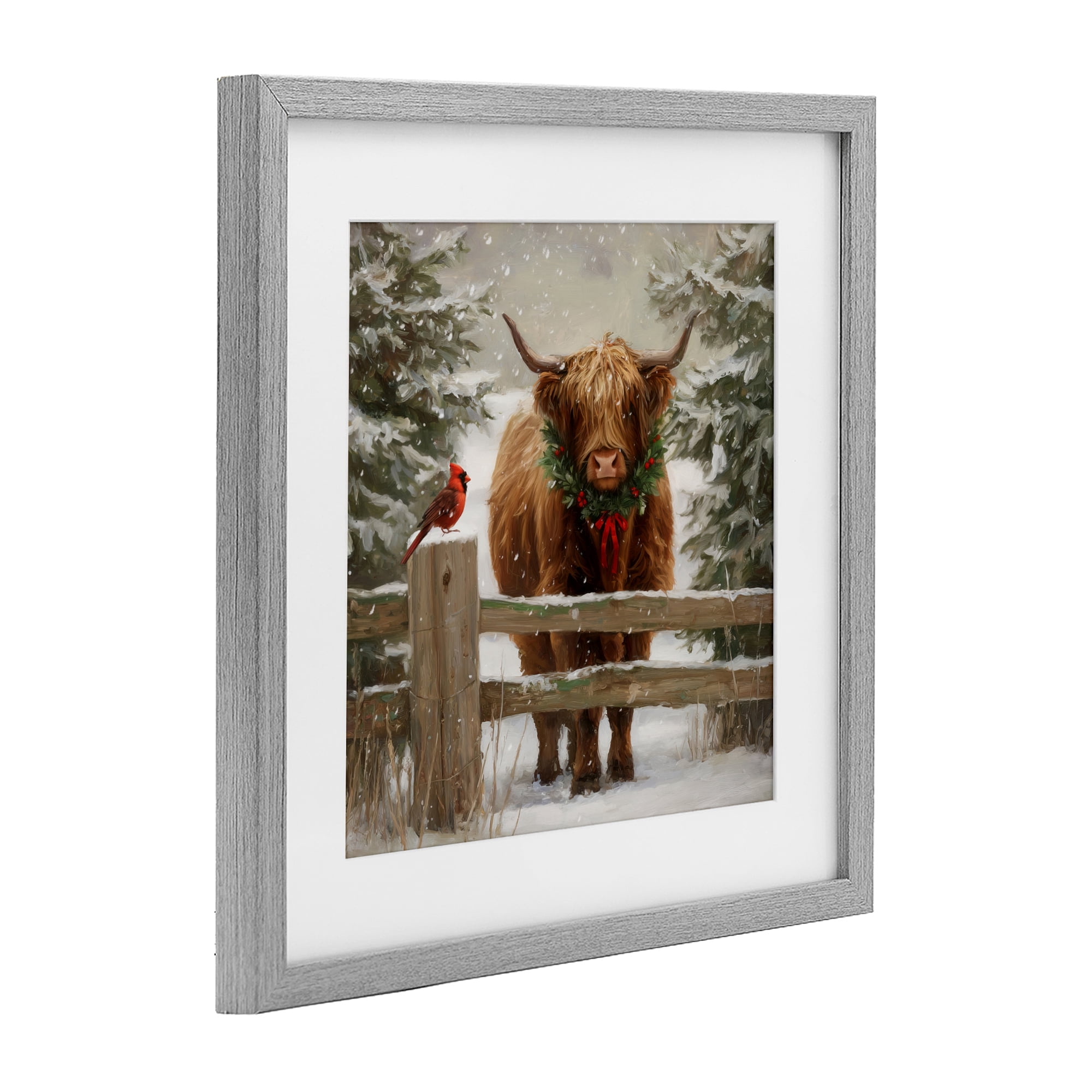 Stupell Industries Christmas Cow & Cardinal Gray Framed Print Under Glass, design by Tina LeCour