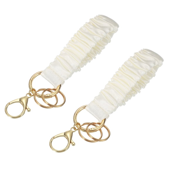 Uxcell 2Pcs Keychain Wristlet, Stretchy Lanyard Bracelet Scrunchie Keychain, Elastic Wristlet Car Key Chain with Detachable Rings and Buckles Anti-Loss Phone Chain for Women, Apricot