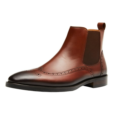 

Santimon Genuine Leather Chelsea Boots Casual Ankle Boots Classic Men Oxford Boots Brown 12 US