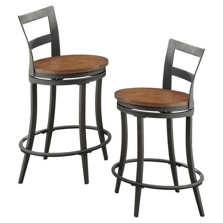 Lexicon Selbyville Metal Swivel Counter Height Chairs in Cherry (Set of 2)