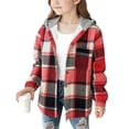 thumbnail image 2 of ATOGUTA Girls Long Winter Coats Kids Long Sleeve Fleece Winter Warm Outwear Hooded Plaid Clothes Size 4T-15, Red, 2 of 3