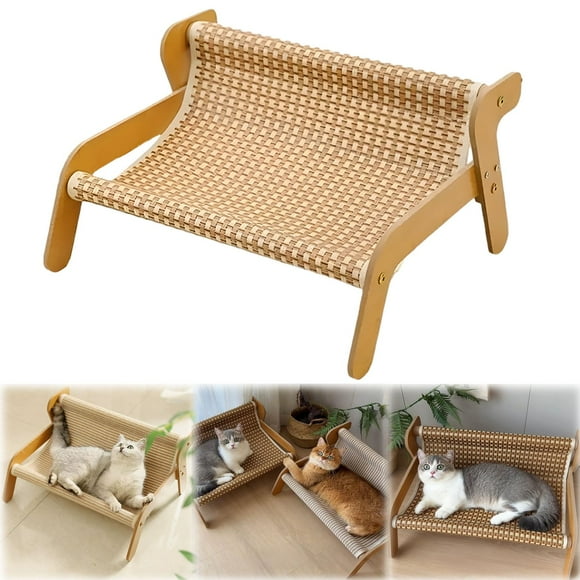 Cat Scratching Post with Lounge,2 in 1 Sisal Cat Scratcher and Hammock Chair, Wavy Design Pet Bed with Cooling Mat, Wear-Resistant Cat Furniture for Indoor Cats,B