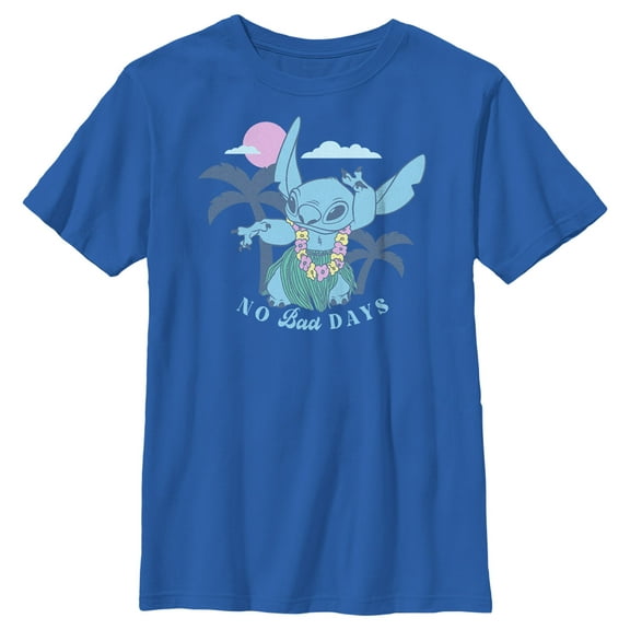 Boy's Lilo & Stitch No Bad Days Hula Stitch  Graphic Tee Royal Blue Small