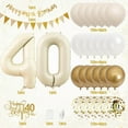 thumbnail image 2 of Gold White Beige 40th Birthday Party Decorations Set Number 40 Balloons Round Confetti Balloons Happy 40th Birthday Hanging Garlands Gold Cake Toppers Triangle Flags Banner 40 Backdrops Supplies, 2 of 6