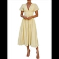 thumbnail image 1 of Vestido Elegante de Fiesta Playera para Mujer, con Escote en V, Mangas Abullonadas y Botones. Amarillo S, 1 of 10