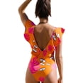 thumbnail image 3 of Liacowi Female One-Piece Swimsuit, Eyes Leaves Print V-Neck Sleeveless Ruffle Swimwear for Women, S/M/L/XL, 3 of 9