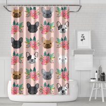 Pink French Bulldog Flowers Florals Shower Curtain 72"x72" ,Bathroom Decorative Shower Curtains Set with 12 Hooks,Modern Waterproof Washable Shower Curtain