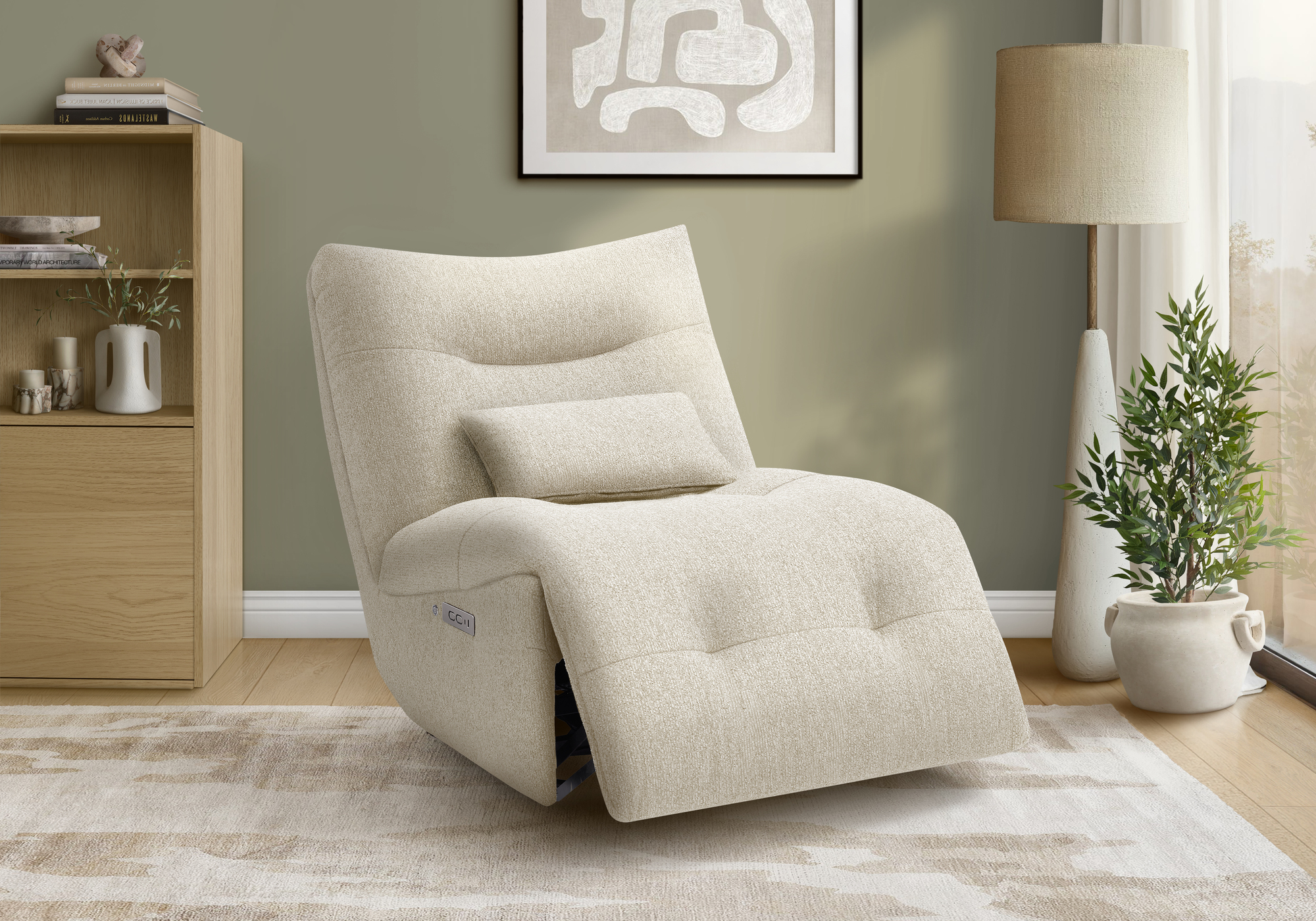 Monarch Specialties - I 8187 Reclining Chair, 35" Wide, Swivel, Glider, Upholstered, Beige Fabric