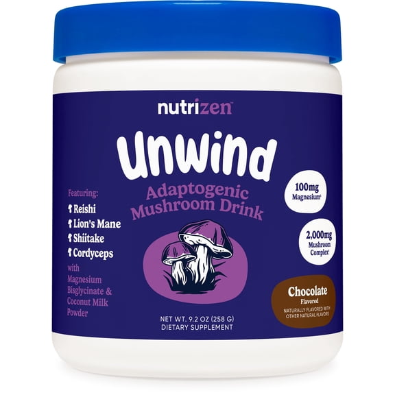 Nutricost Nutrizen PM Unwind Adaptogenic Mushroom Drink (Chocolate Flavored) 30 Servings - Includes Reishi, Lion's Mane, Shiitake, Cordyceps