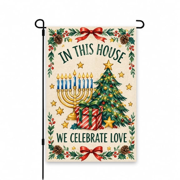 Festive Garden Flag 12x18 Inch - Christmas Tree & Menorah Design, Holiday Decor for Yard, Lawn, Patio, Porch - Celebrate Love Season Indoors & Outdoors