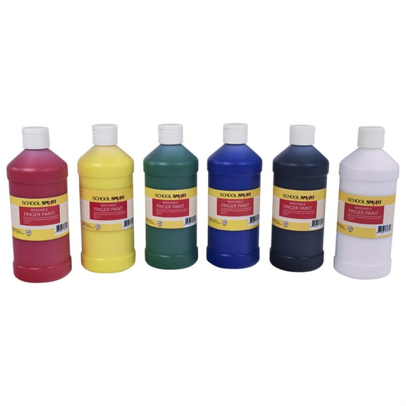 School Smart 2002433 1 Pint Washable Finger Paint, Assorted Primary Color - Set of 6