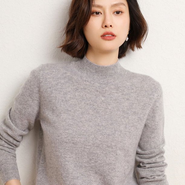 Jersey de cuello semialto para mujer Jersey grueso y cálido con parte inferior de color liso para mujer Modelos de otoño e invierno Jersey de mujer