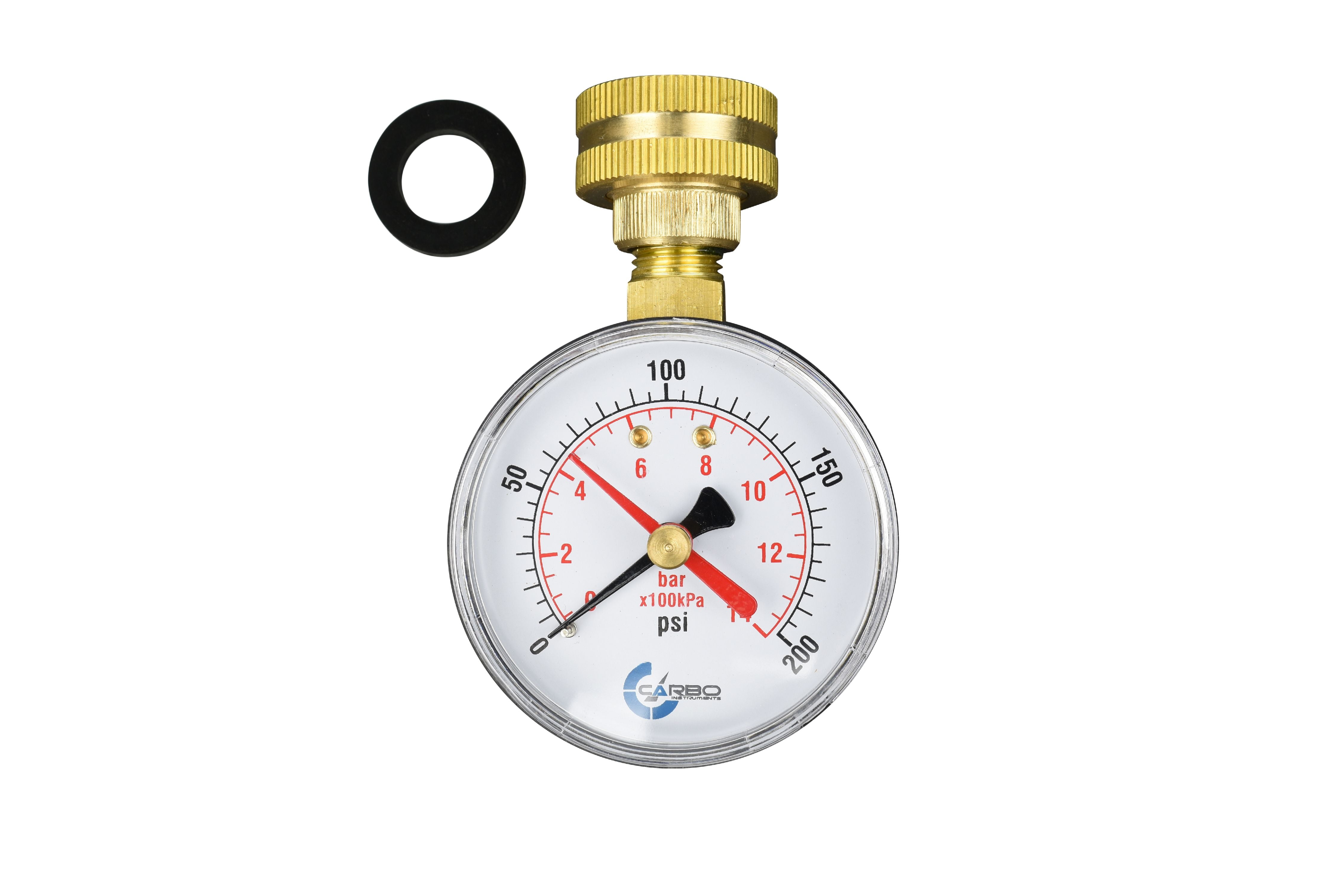 CARBO Instruments 2-1/2" Water Pressure Test Gauge 200 psi 3/4" Female Hose 