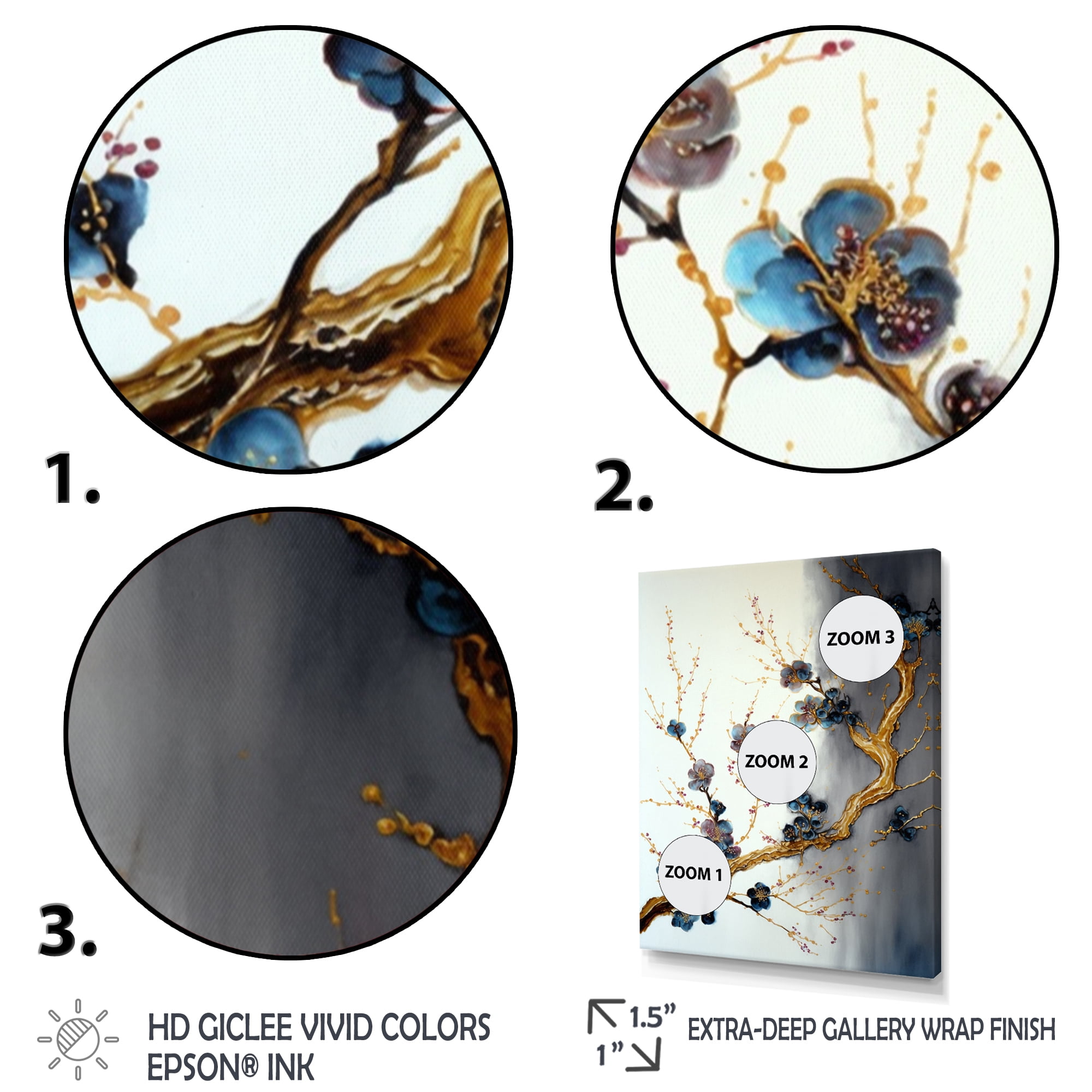 Designart Blue Cherry Blossom Branch VII Canvas Wall Art