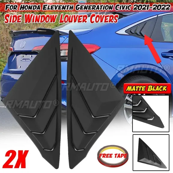 2pcs Car Rear Side Window Louver Covers Vents Trim Window Shade For Honda For Civic 11th Eleventh Generation 2021-2022 Body Kit