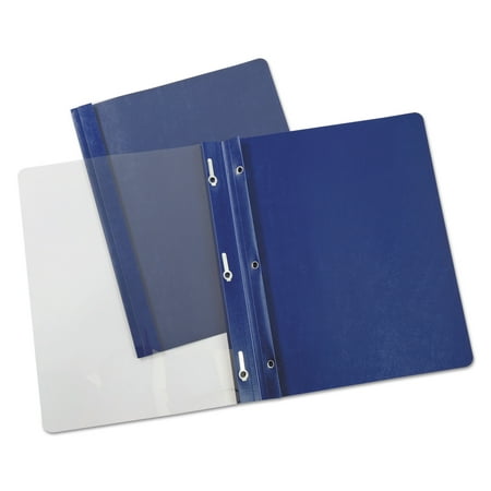 Clear Front Report Covers With Fasteners, Three-Prong Fastener, 0.5" Capacity, 8.5 X 11, Clear/dark Blue, 25/box | Bundle of 5 Boxes