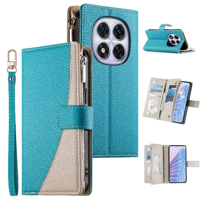 Funda cartera GANGXUN para Xiaomi Redmi Note 14 Pro Plus 5G , cuero PU con tarjetero, cremallera, correa de mano, soporte y protección 1278°