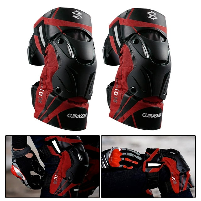 DYNWAVECA 2x K01-3 Motorcycle Knee Pads, Shock Resistant Guard Fits for Motocross Reflective Flexible Bending Adult , Red, Size Reflective Red