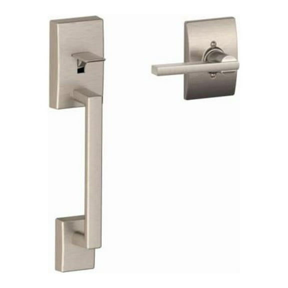 Schlage Century Satin Nickel Door Handleset Grip with Latitude Door Handle and Century Trim