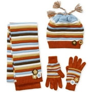 Girls' 4-Piece Crochet-Flower Scarf, Beanie and Gloves